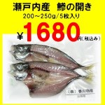 伯方の塩で味付けした　瀬戸のアジの一夜干し　５枚セット