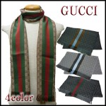 30％OFF！【GUCCI/グッチ】'09今期物！ユニセックス総ロゴ★3本ライン入りマフラー GUCCI-147351-4G704