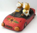 木彫りハネムーン猫（赤）【アジア雑貨の輸入・卸・販売★アジアンスタイルマオ】