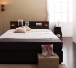 【収納付きベッド】 間接照明のモダンライトがオシャレな収納付きベッド　シングルベッド