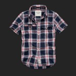 アバクロ/チェック柄半袖シャツ：Connery Pond - Navy Plaid