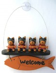木彫り引っ付きウェルカム猫【アジア雑貨の輸入・卸・販売★アジアンスタイルマオ】