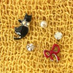 黒猫ピアス５点セット 【アジア雑貨の輸入・卸・販売★アジアンスタイルマオ】