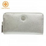 【送料無料】TORY BURCH METALLIC SAFFIANO ZIP CONTINENTAL　シルバー