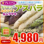 【送料無料】プレミアムアスパラガス　グリーン300g＋ホワイト300g＋ムラサキ300gのセット　旬の北海道産【5月下旬発送】