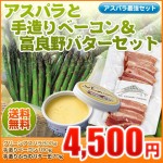 【送料無料】グリーンアスパラガス800g（Ｌ／２Ｌ混）と手造りベーコン＆ふらのバターセット　旬の北海道産【5月下旬発送】