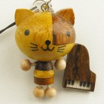 手作り寄木ストラップ 猫とピアノ
