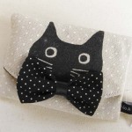 猫の帆布ポケットティッシュケース 立体リボンと黒猫
