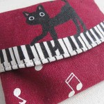 猫の帆布ポケットティッシュケース ピアノと黒猫