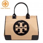 TORY BURCH STRAW CARLIN ELLA TOTE BK