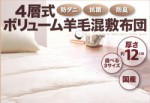 【送料無料】防ダニ・抗菌防臭4層式ボリューム羊毛混敷布団（セミダブル） （40200295）