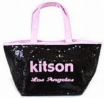 セール♪●即納・メール便可●キットソン(kitson)スパンコールミニトートバッグ　ブラック×ピンク